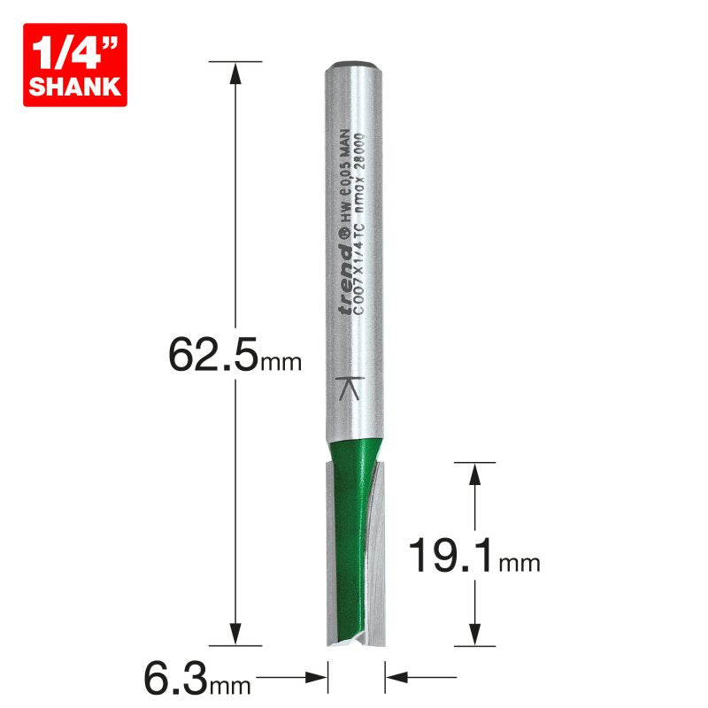 Trend C007 x 1/4 TCT Two Flute Cutter 6.3 x 19.1mm-C007X1/4TC Main Image