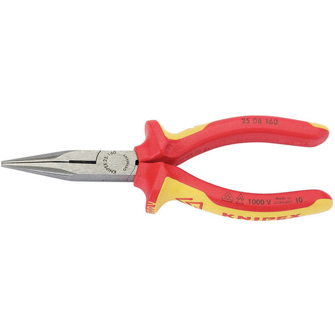 Draper Knipex 25 08 160UKSBE VDE Fully Insulated Long Nose Pliers, 160mm Main Image