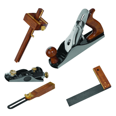 Spectre 5pc Carpentry Set in Wooden Box (No.4 Plane, Block Plane, Square, Bevel, Gauge) Main Image
