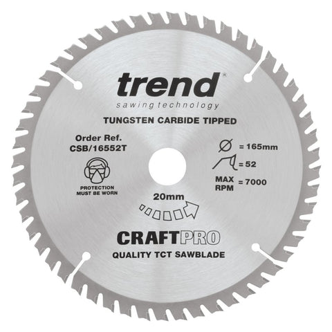 TREND CSB/16552T CRAFT SAW BLADE 165MM X52T X20 THIN Main Image