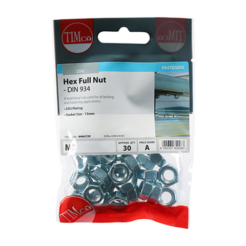 Hex Full Nut (DIN 934) - Zinc