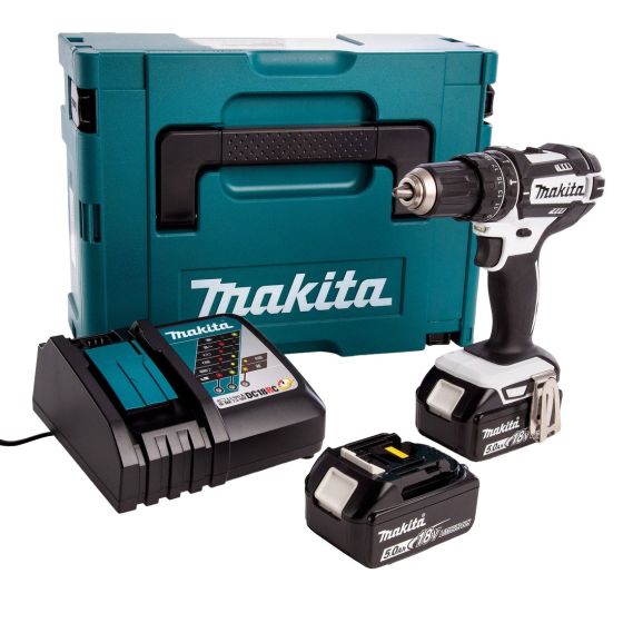 Makita DHP482RTWJ 18v LXT White Combi Drill inc 2x 5.0Ah Batteries Main Image