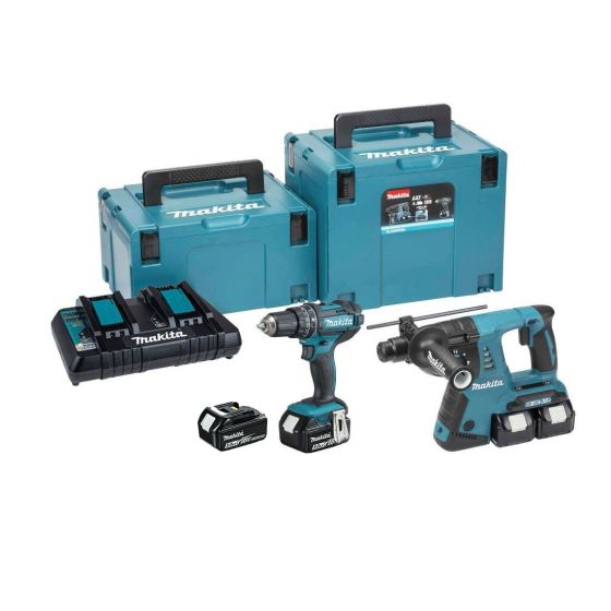 Makita DLX2137PTJ 18v Cordless Twin Kit DHP482 Combi & DHR263 SDS+ Hammer Drill Inc 4x 5.0Ah Batts Main Image