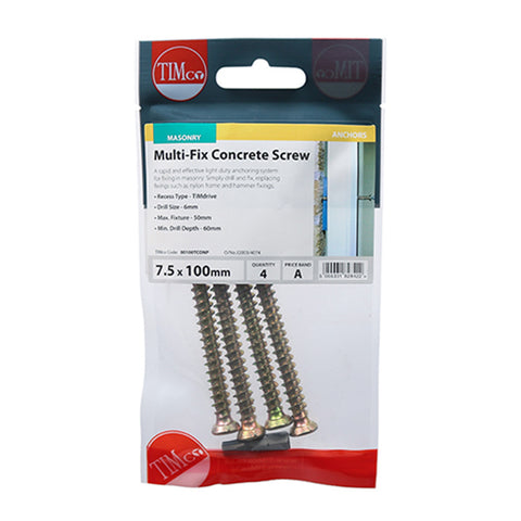 Multi-Fix Concrete Screw - Countersunk - Yellow00100TCONP Main Image