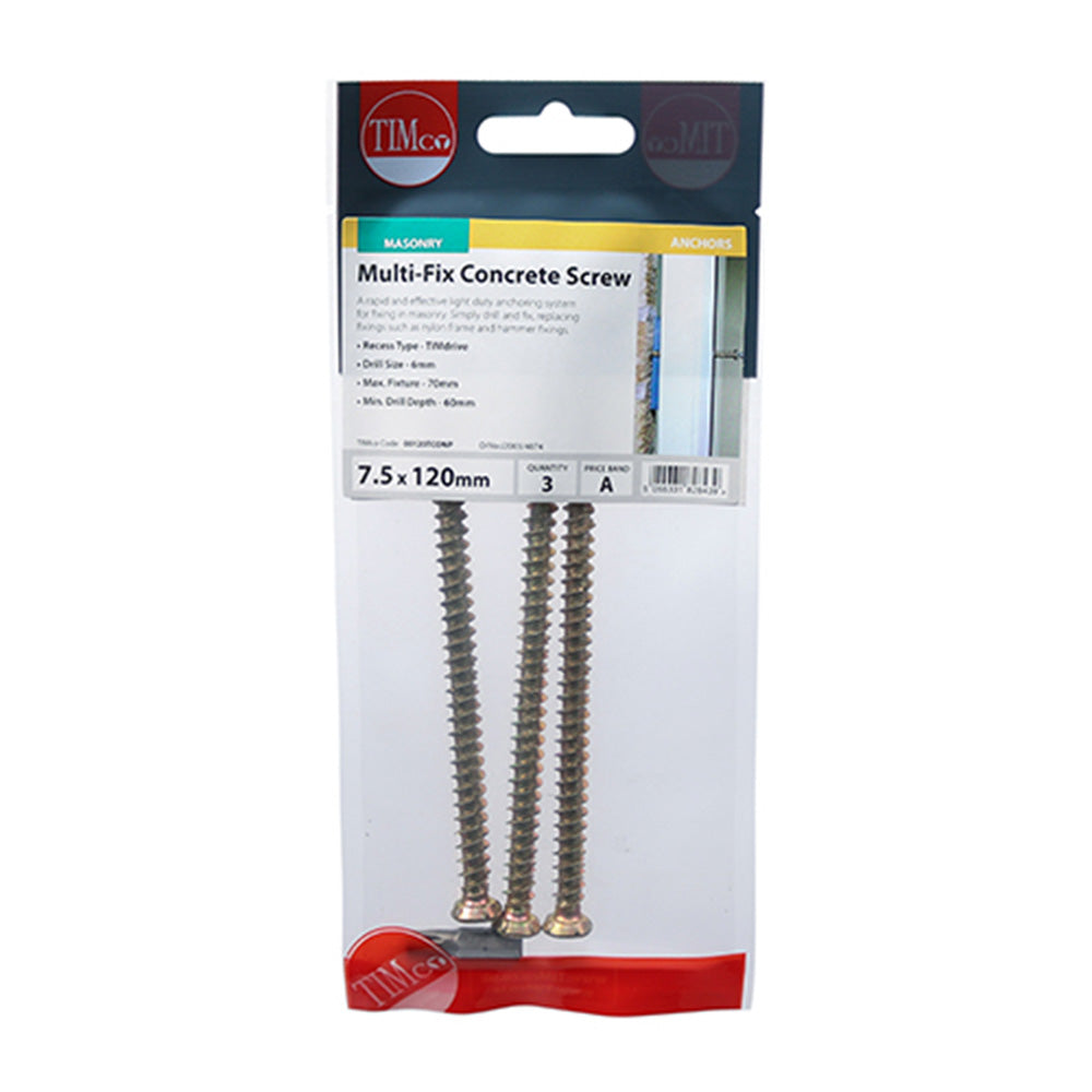 Timco 7.5 x 120 Concrete Screws - TX - Flat Countersunk - Yellow Main Image