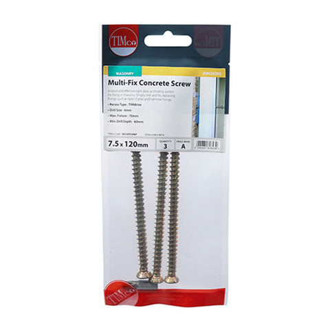 Timco 7.5 x 120 Concrete Screws - TX - Flat Countersunk - Yellow Main Image