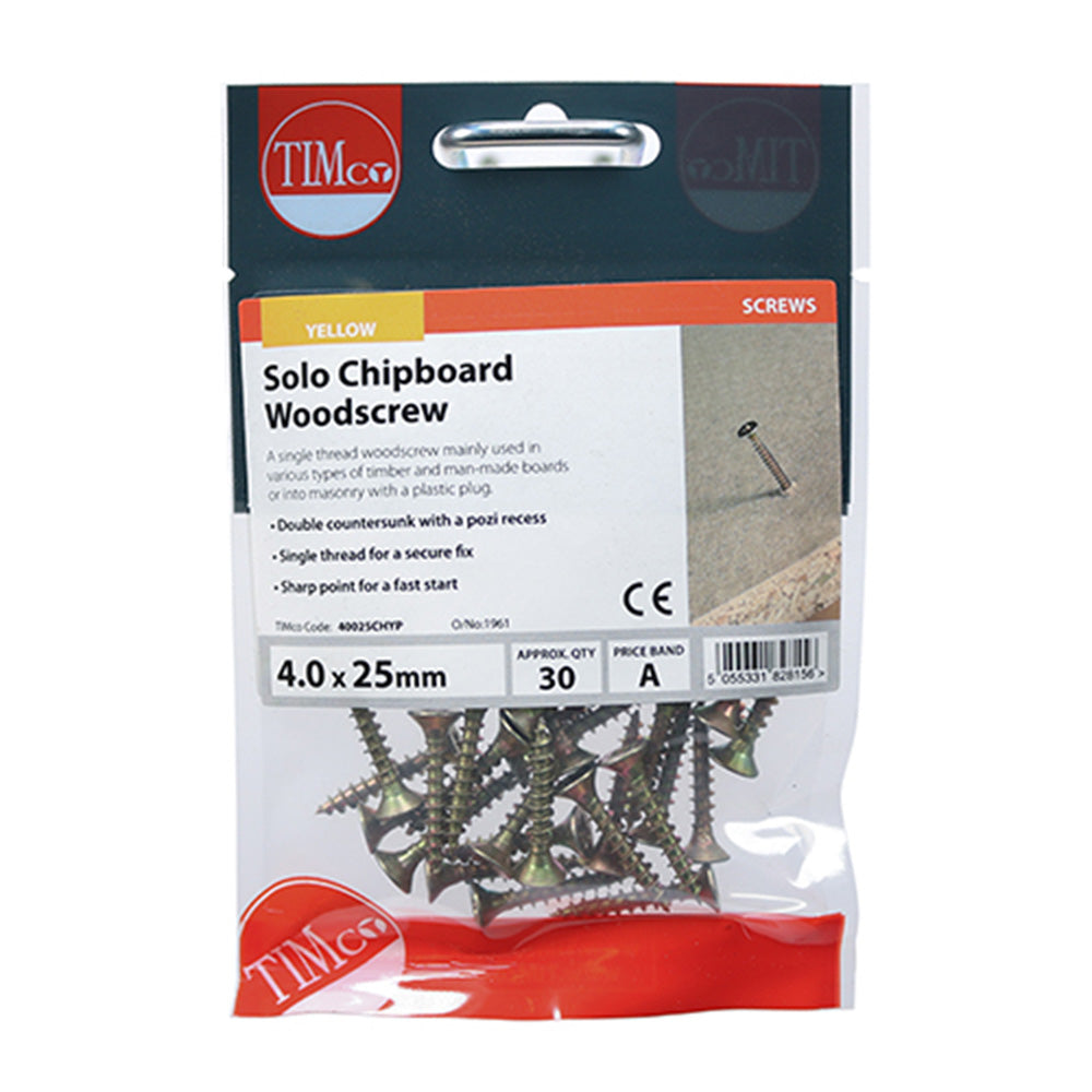 Solo Woodscrews - PZ - Double Countersunk - Yellow Main Image