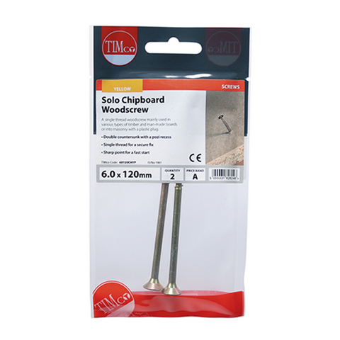 Solo Woodscrews - PZ - Double Countersunk - Yellow