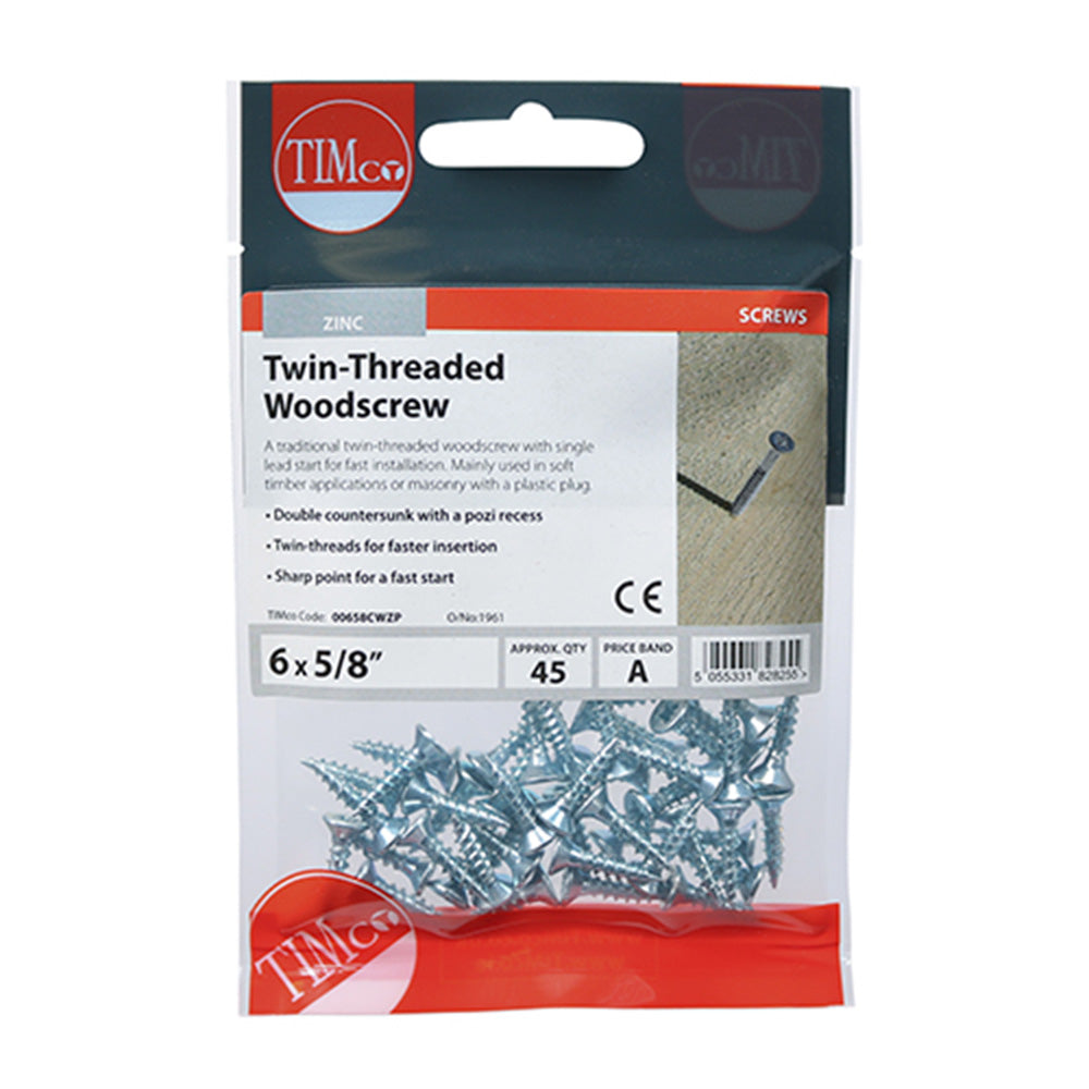 Twin-Thread Woodscrews - PZ - Double Countersunk - Zinc Main Image