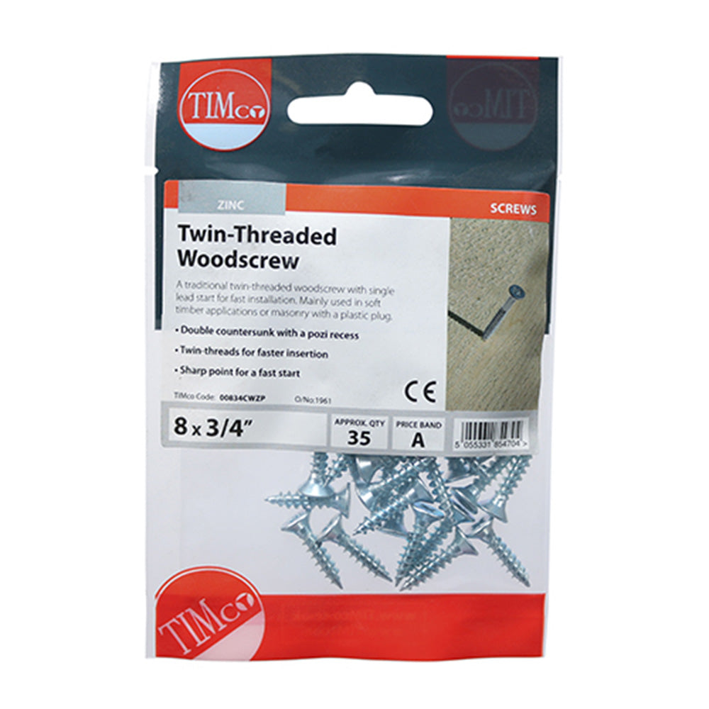 Twin-Thread Woodscrews - PZ - Double Countersunk - Zinc Main Image